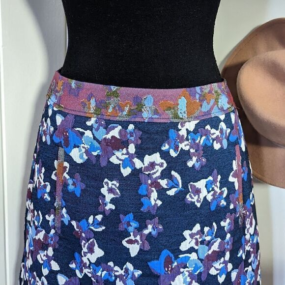 Anthropologie Maeve Cardana Blue Purple White Floral Skirt sz 2 EUC - Picture 4 of 10